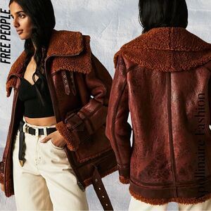 FREE PEOPLE MAVERICK LEATHER JACKET BROWN NEW XS NWT
